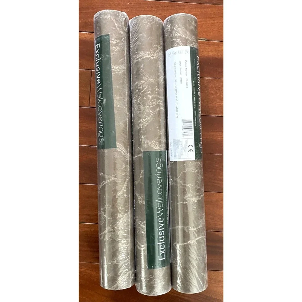 NEW 3 Rolls Exclusive Wallcoverings Wallpaper WL12003 Bronze Gold Marble 57 SqFt
